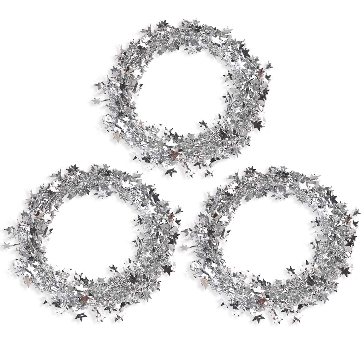 75 FT Star Tinsel Garlands with Wire Christmas Star Wire Garland Decorations for Xmas Tree Home Wedding Birtahday Party Festive Ornament Silver 3 Pack