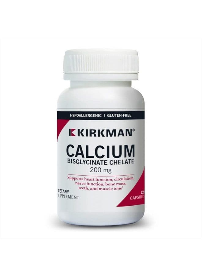 Calcium Bisglycinate Chelate 200mg - 120 Capsules - Without Vitamin D3 - Helps Maintain Strong Bones - Hypoallergenic