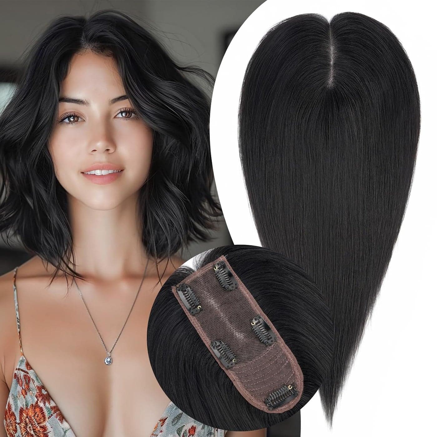 Snoilite Hair Toppers for Women Real Human Hair Human Hair Toppers for WomenHair Toppers for Thin Hair100 Real Human Hair Toppers 2256 Lace Silk Base Hair Toppers 10 inch Jet Black
