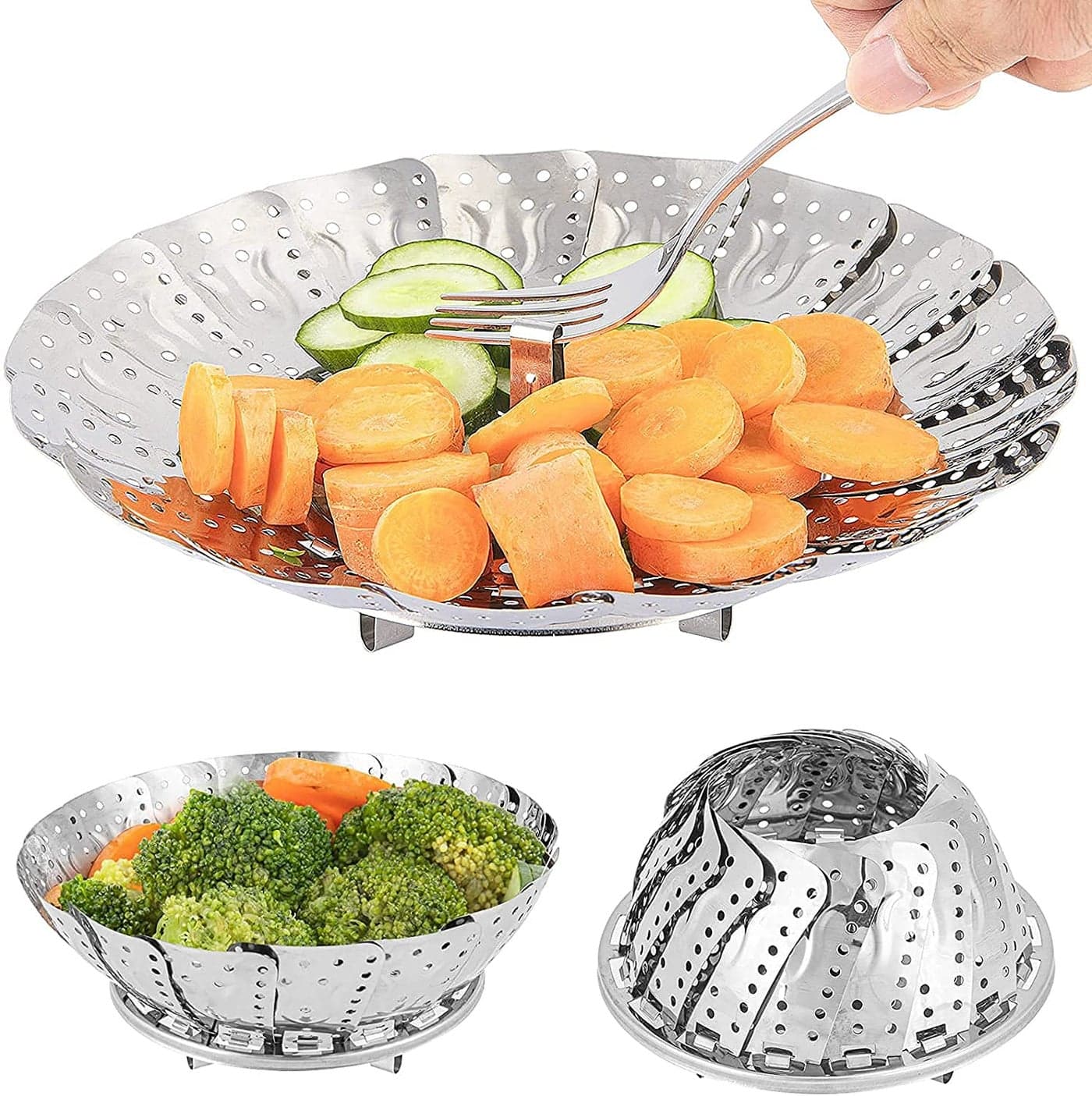 Clefairy Stainless Steel Steamer Insert Steamer Insert Cooking Vegetables Fish Chicken and Dumplings Two Levels so You can Keep The Dishes Apart Steamer Serving Bowl