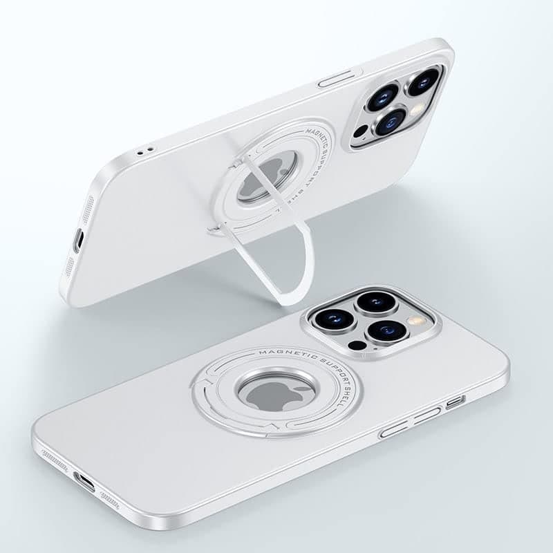 LuxuryKase Magnetic Case for iPhone 13 Pro | Built-in Kickstand | Premium Magnetic Support Shell | Hard Slim Protective Case | Mag-Safe Compatible - White