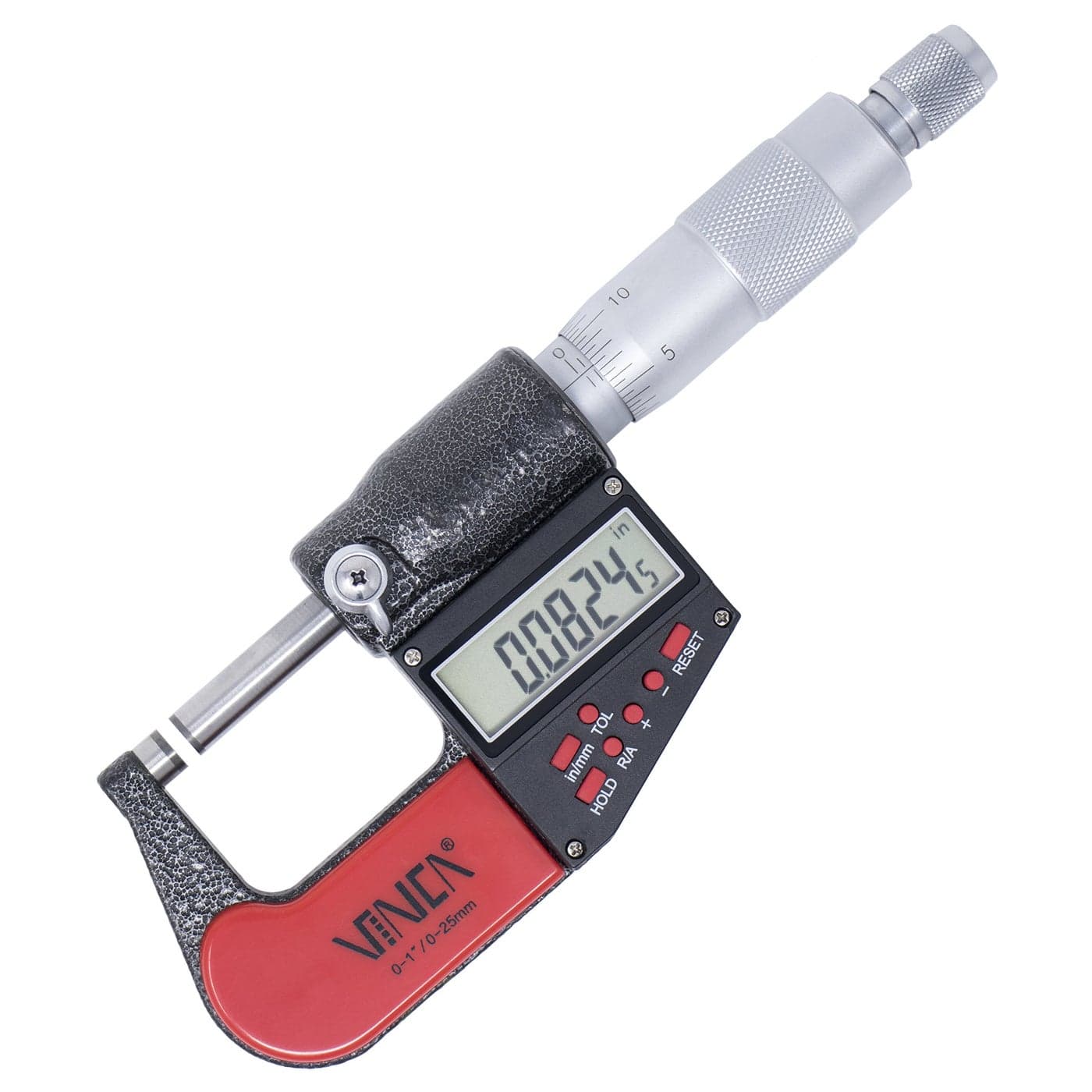 VINCA Digital Micrometer, DMCA-0105 0-1"/0-25mm, 0.00005" /0.001mm Resolution, Tolerance Set Up, Carbide Tip