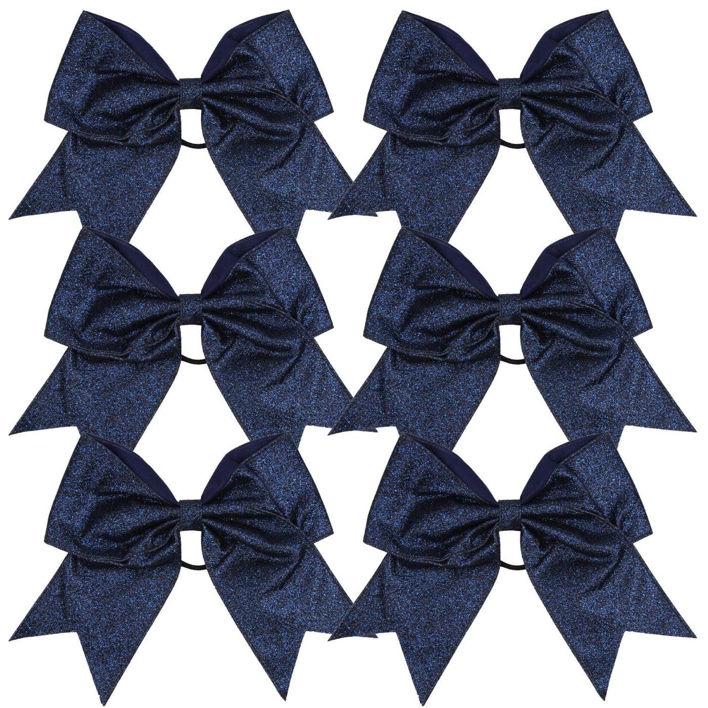 Cheerleader Bows Cheerleading 8 inch Sparkle Glitter Ponytail Holder Hair Tie School for High School College Girl Team Sports 6 Pcs Navy Blue