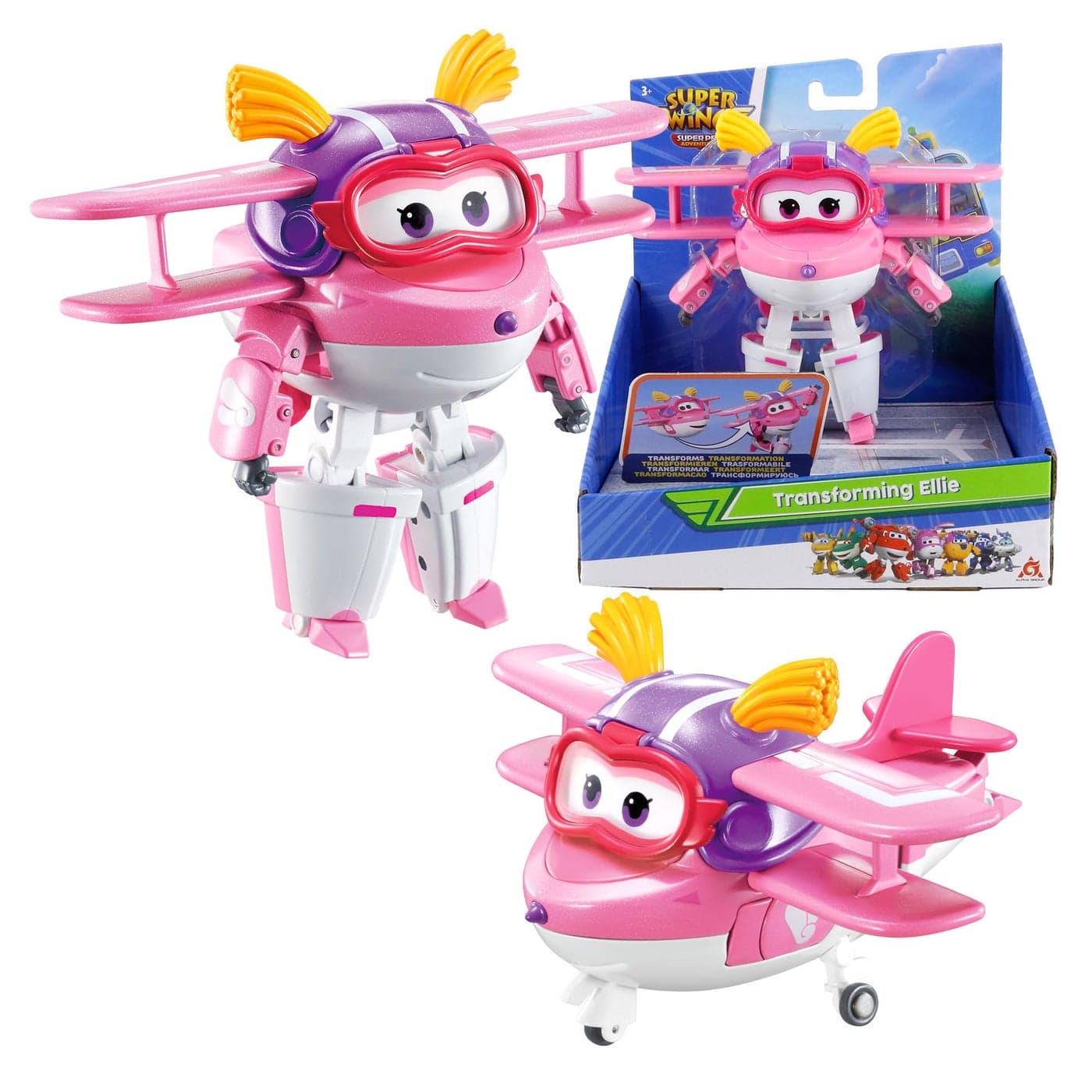 Super Wings Transformer Toys, 5 in Ellie Transforming Airplane Toys, 2-in-1 Mode Action Figures, Plane to Robot, Preschool Gift Transformer Figures Toys for Boys Girls Kids Age 3 4 5 6 7 8+
