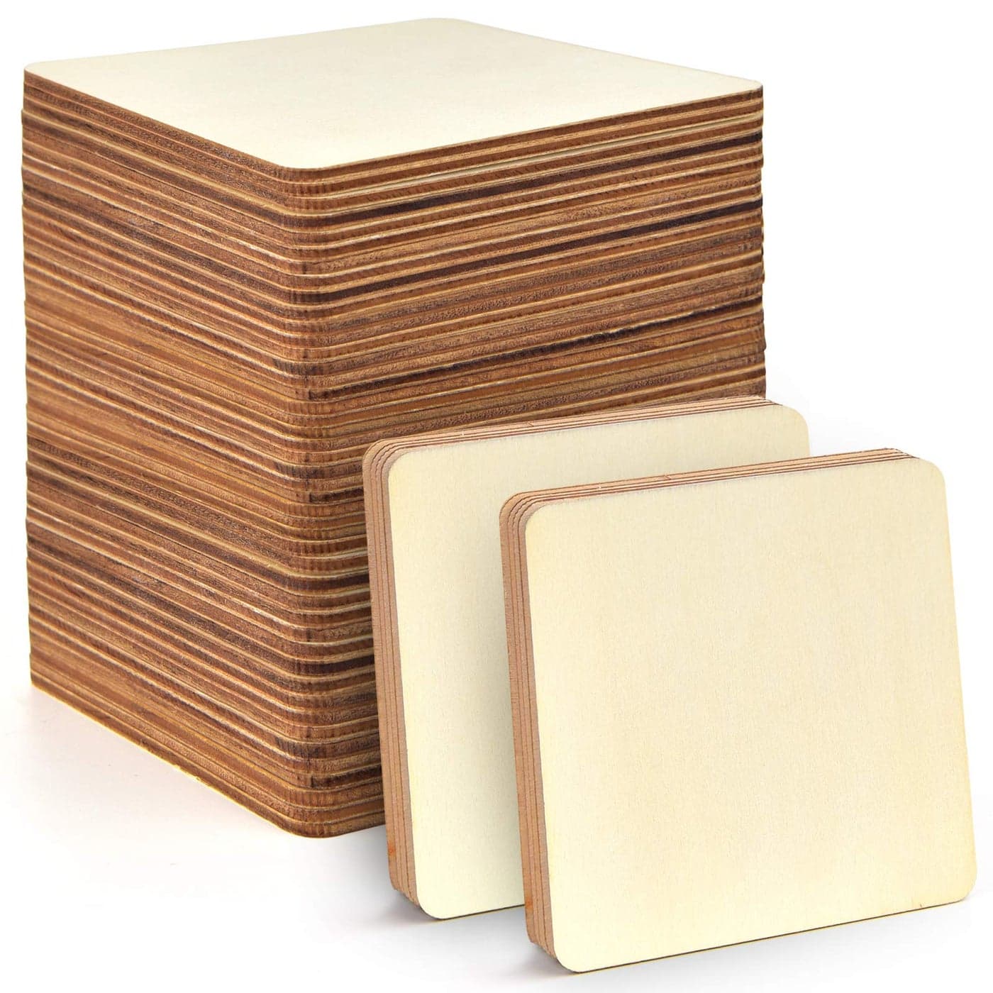 80 Pieces 4 Inch Unfinished Wooden Square Blank Natural Wood Slices Wooden Cutout Tiles for DIY Crafts Home Decoration Painting Staining Square