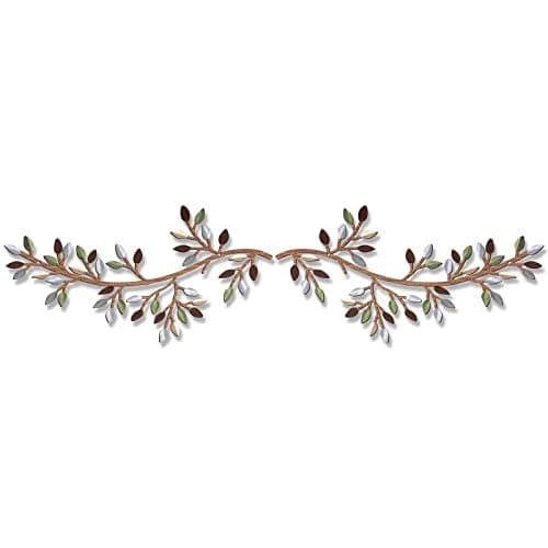 Hotop 2 Pieces Metal Tree Leaf Wall Decor Vine Olive Branch Leaf Wall Art Wrought Iron Scroll Sculptures Above the Bed, Living Room, Outdoor Decoration(Classic Style,Colorful)