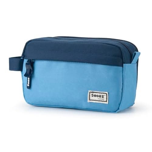Sooez High Capacity Pencil Case, Big Pencil Bag Pouch Box Organizer Pen Case, Portable Journaling Supplies with Easy Grip Handle & Loop, Asthetic Supply for Girls Adults, Blue