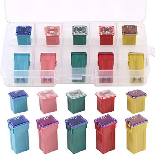Glarks 10Pcs Automotive Low and Tall/Standard Profile Box Shaped Fuse 20A 30A 40A 50A 60A Fuse Assortment Kit for Ford, Chevy/GM, Nissan, and Toyota Pickup Trucks, Cars and SUVs