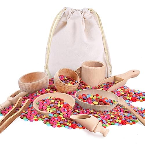 Yowlieu 10 Pcs Wooden Sensory Bin Tools for Toddlers Preschool Children Montessori Sensory Wooden Toys Fine Motor Learning Pretend Play Sensory Tools for Kids