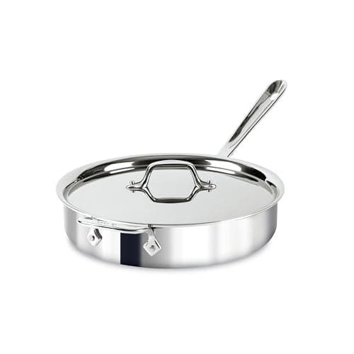 All-Clad D3 3-Ply Stainless Steel Sauté Pan with Lid & Handle 3 Quart, Induction, Oven Broiler Safe 600F, Multi-Cooktop, Deep Frying Pan, Everyday Pan, Skillet, Pots and Pans, Cookware, Kitchen Silver