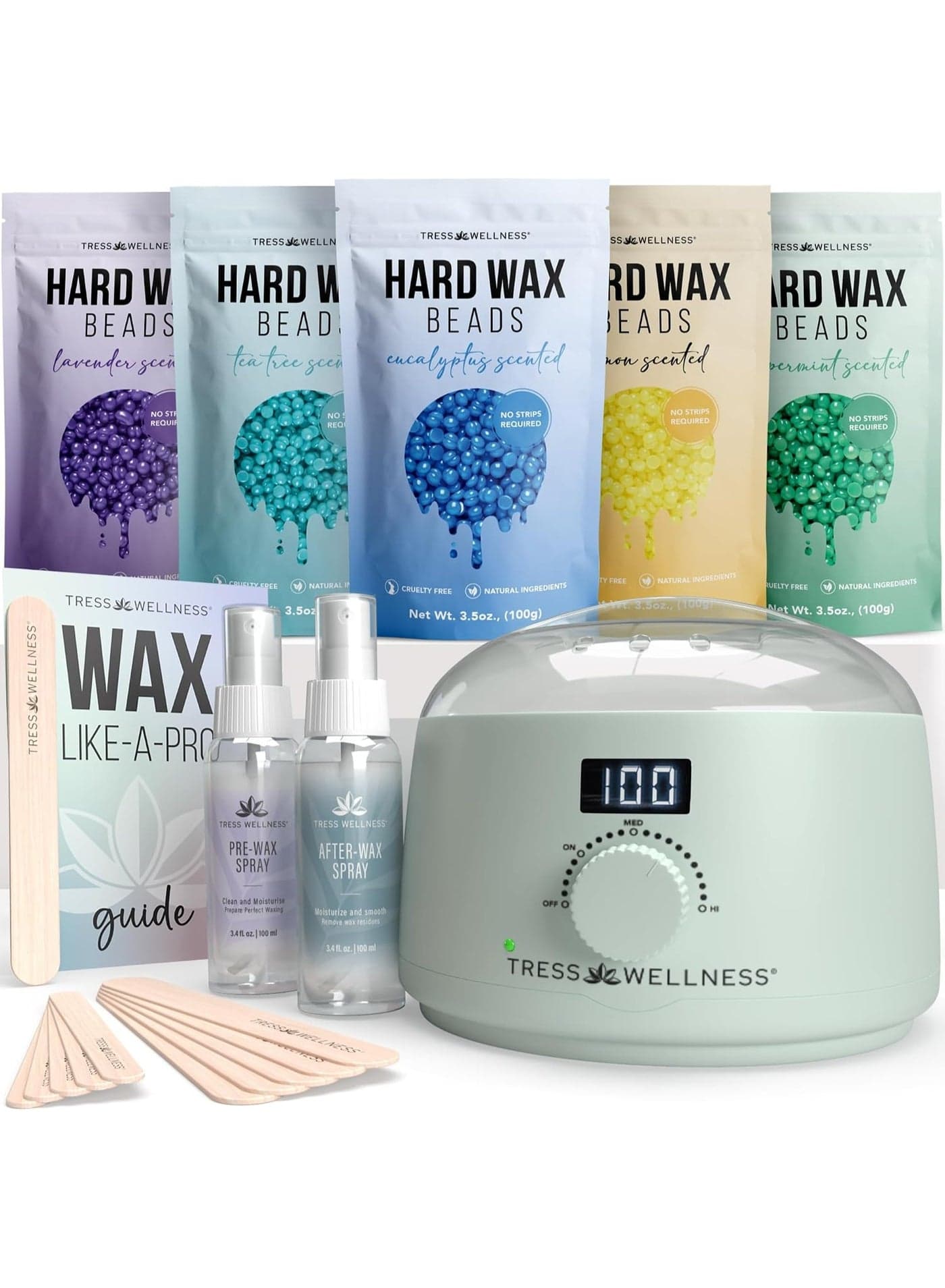 Tress Wellness Waxing Kit for Brazilian Wax - Easy to Use - For Sensitive Skin - Digital Display, Green