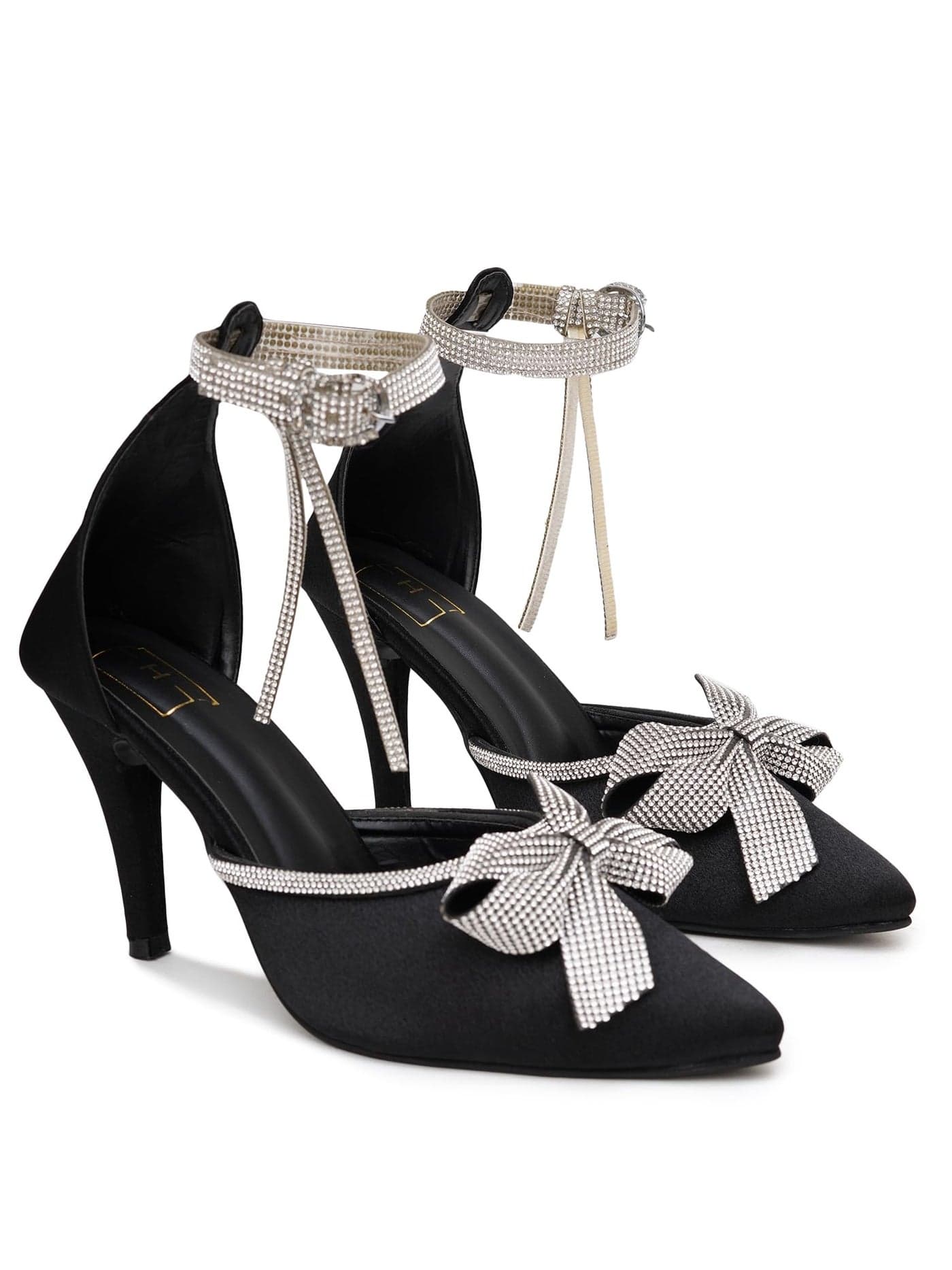 HVNLY Luxury Black Rhinestone Heels for Women | Classic Pumps | Elegant Bridal, Wedding & Party Footwear EU38