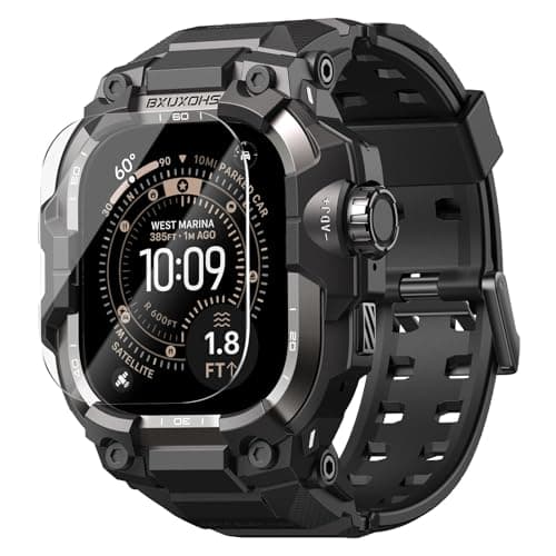 BXUXOHS Rugged Case and Band for Apple Watch Ultra 321 49mm Men Military Grade Shockproof Bumper Cover with 2 Pack Screen Protector Tactical Band Case for iWatch Ultra 3 2 1 Man Black Titanium