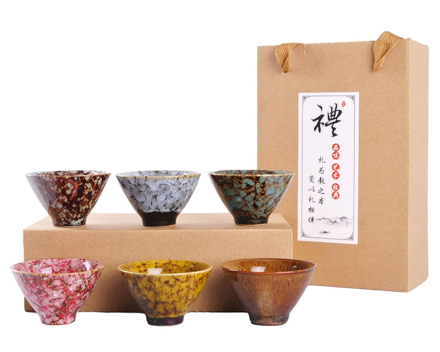 WHJY Ceramic Japanese Sake Cups Traditional Chinese Kung Fu Tea cups set Kiln Change Glazed set of 6 60ml2oz
