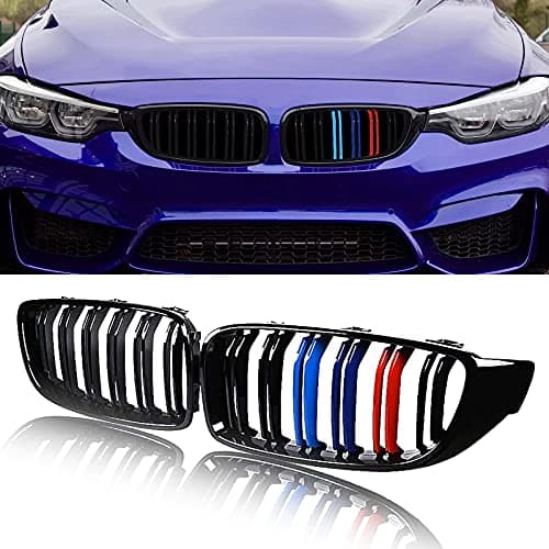F32 Grille Grill for BMW 4 Series M4 F80 F82 F83 F32 F33 F36 430i 428i 435i 440i 2014 2015 2016 2017 2018 2019 2020 ATPOEN Front Grill Kidney Bumper Double Slats, 2Pcs (M-Color)