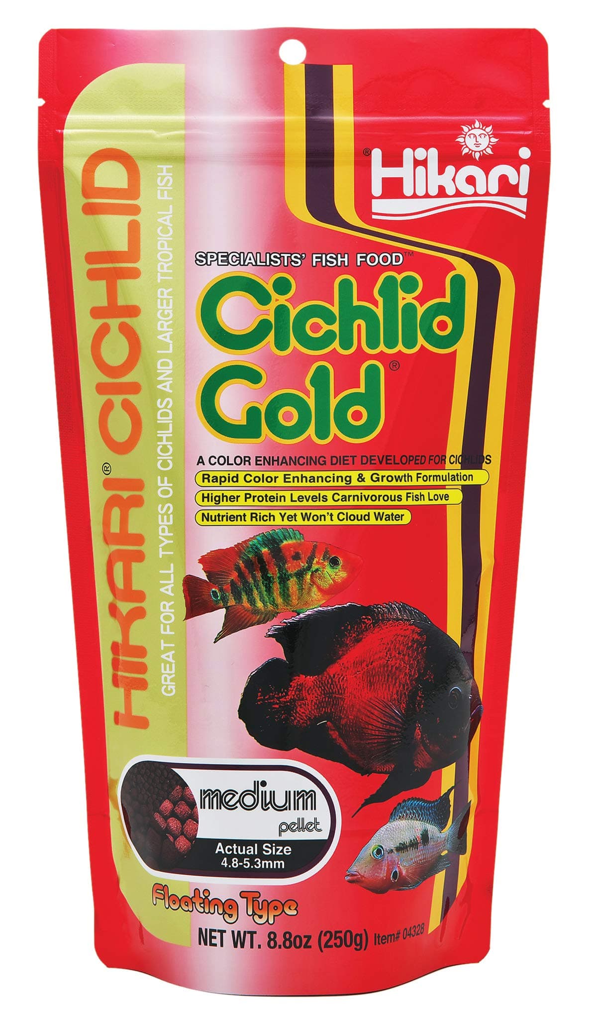 Hikari 8.8-Ounce Cichlid Gold Floating Pellets for Young Adult Fish, Medium