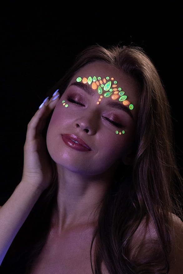 Glow in the Dark Face Jewels by Moon Glow Festival Face Body Gems Crystal Make up Eye Glitter Stickers Temporary Tattoo Jewels Glow Girl