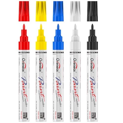 Overseas OilBased Fine Tip Paint Marker Pen 5 Colors 09mm Fine Nib Permanent Markers Quick Dry Waterproof Fade Resistant Paint Pens for Metal Wood Rock Plastic Ceramics Rubber Glass