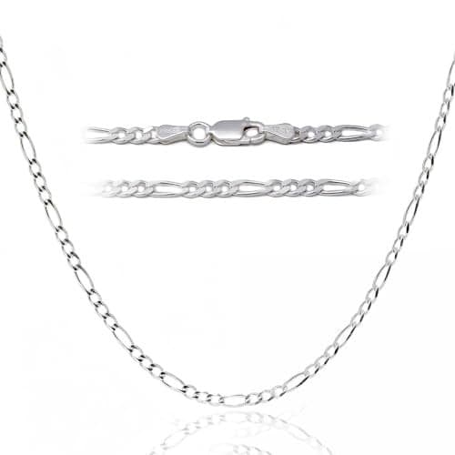 DSS 925 Sterling Silver Necklace for Women, Figaro Chain 1.8mm, Lobster Claw Clasps, Sterling Silver Chain, Italian Jewelry for Women, 16in - Made in Italy
