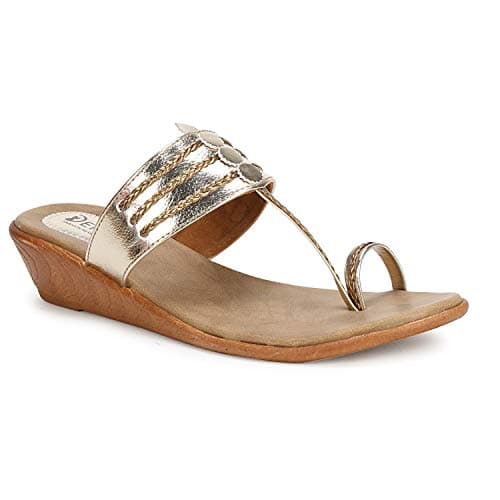 Denill Women's Comfortable Wedge Fashion Sandal Heel Flats (Gold)- UK-6