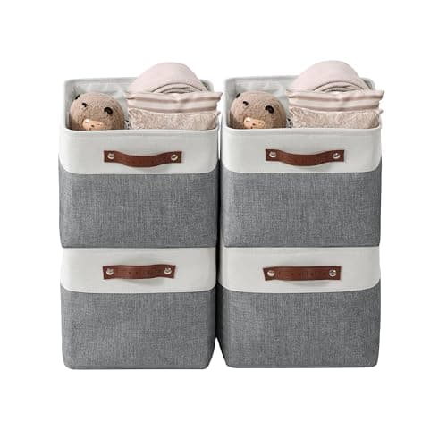 DECOMOMO Storage Baskets for Shelves - Fabric Storage Bins, Linen Closet Organizers and Storage (Slate Grey & White, Large - 4 Pack)