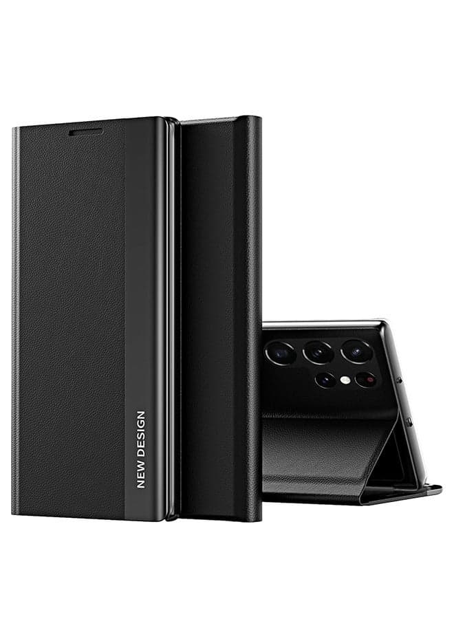 for Samsung Galaxy S24 Ultra Case, Thin Slim Full Body Protective PU Leather Cover Business Phone Cases (Black)