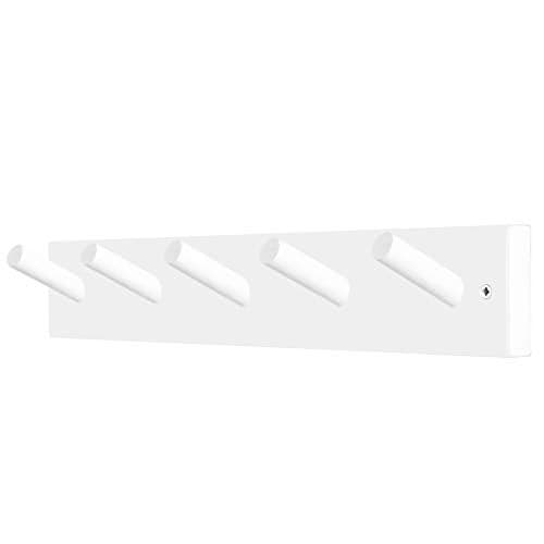 WEBI Coat Rack Wall Mounted,Coat Hanger Wall,16" Hole to Hole,Coat Hooks Wall Mount,Hook Rack Peg Rail,5 Hooks for Hanging Jacket,Hats,Clothes,White