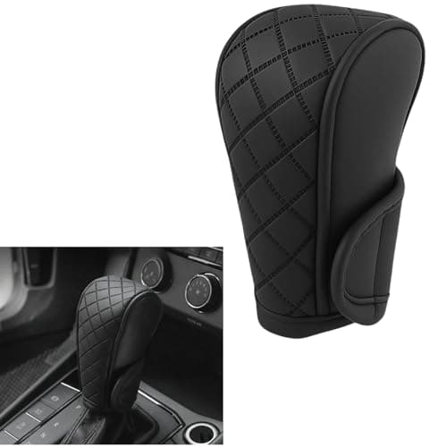 DETACHI Car Gear Knob Cover Premium PU Leather Black Non Slip Waterproof Gear Shift Protector Universal Fit for Cars SUVs Trucks Durable Diamond Design Handbrake Cover Stylish Car Interior Accessory