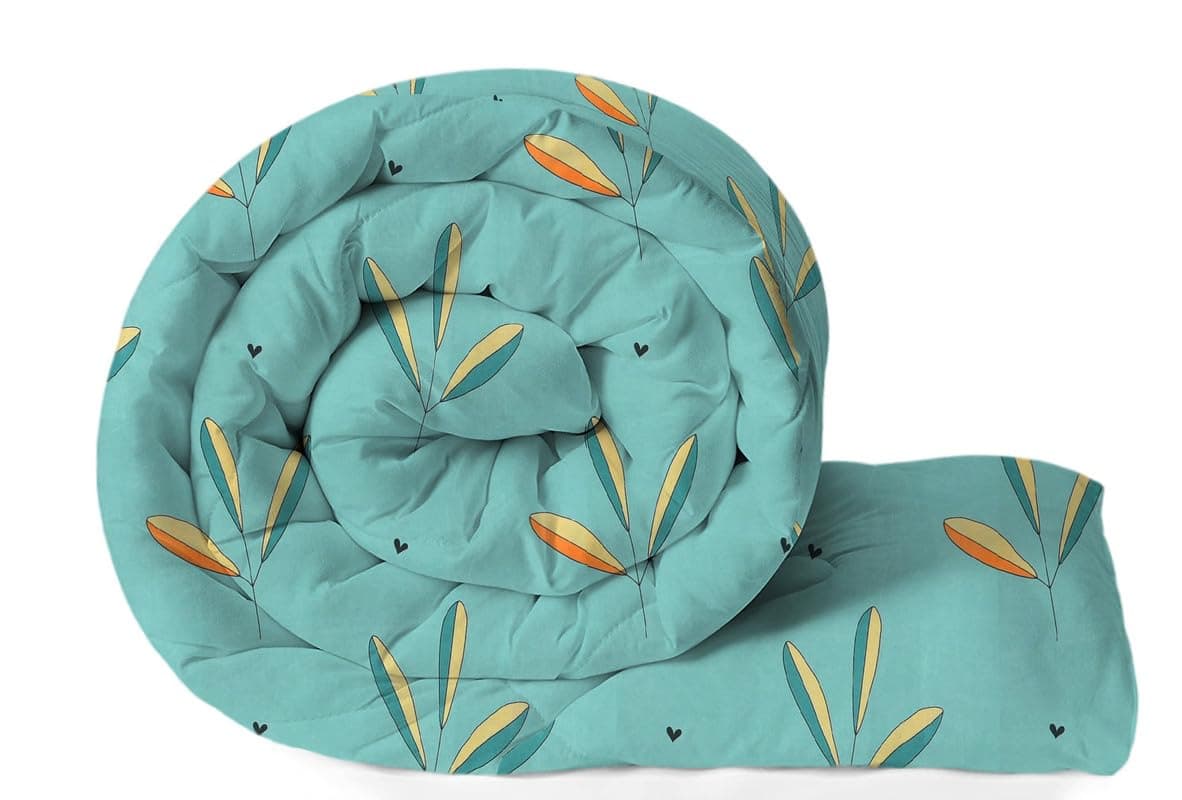 HOMEKART 220 GSM Reversible Microfiber AC Comforter/Duvets for Mild Winter | All Season King Size 3 Layered Quilted Blanket for Double Bed (220 cm x 240 cm, Floral, Mint Green)