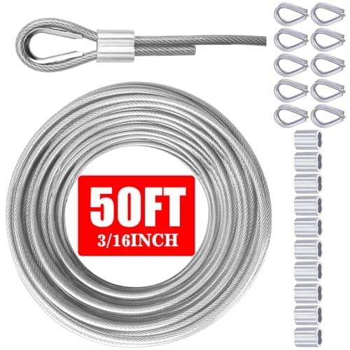 VIVBOO Stainless Steel Cable Wire Rope 316 Vinyl Coated Steel Cable 50ft100ft150ft200ft Length Ideal String Light Cable