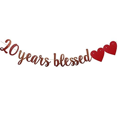Festiko®20 Years Blessed Banner Rose Gold Paper Glitter Party Decorations for 20TH Wedding Anniversary 20 Years Old 20TH Birthday Party Supplies Letters Rose Gold