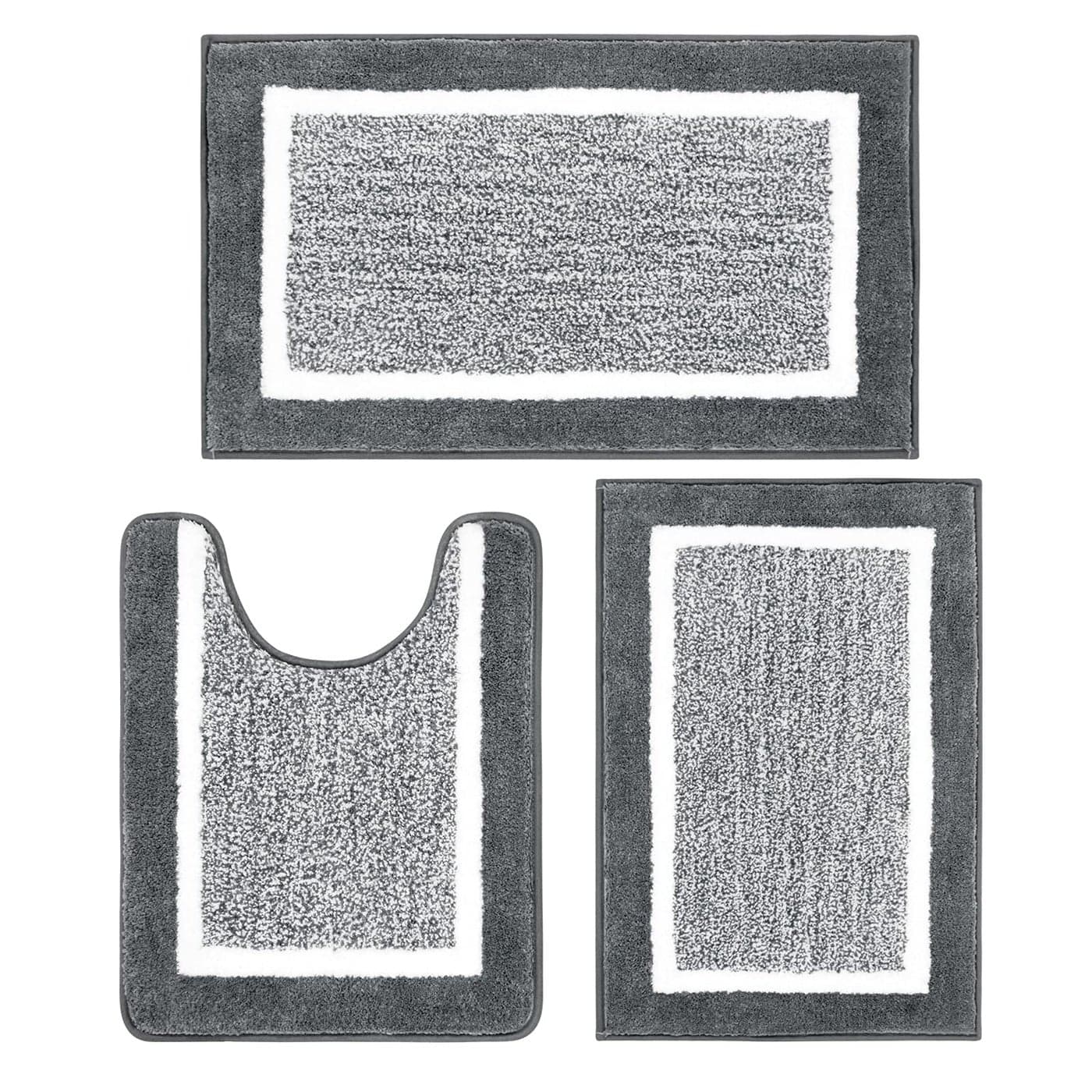 Pauwer 3 Piece Bathroom Shower Rug Set with UShaped Contour Toilet Mat Absorbent Microfiber Plush Bath Mats Non Slip Machine Washable Shaggy Bathroom Floor Mats