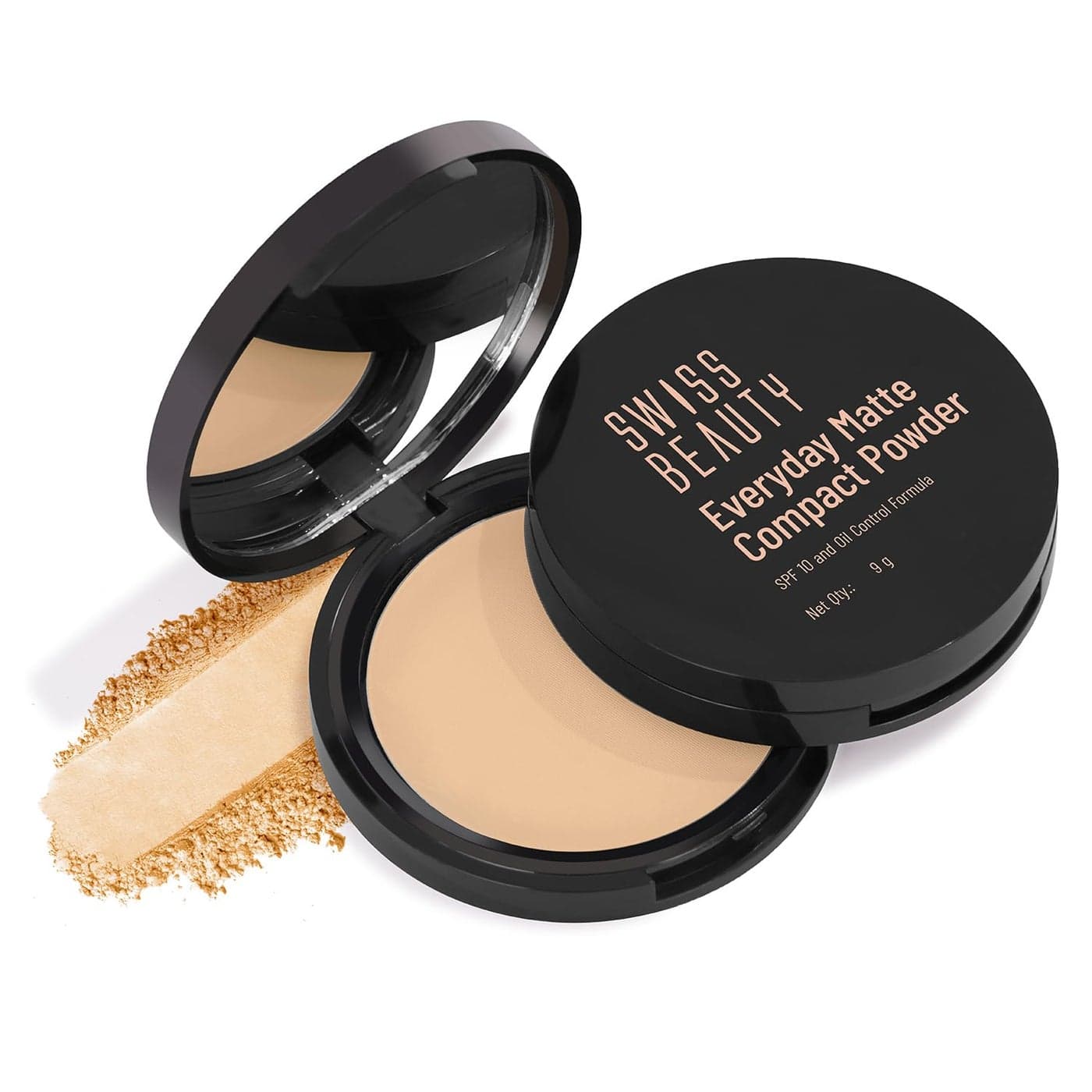 SWISS BEAUTY Everyday Matte Lightweight Compact For All Skin Types With Spf 10 12 Hours Of Oil Control Mattifies Pores And Fine Lines Comes With Sponge Applicator Shade 06 Hazel 9g