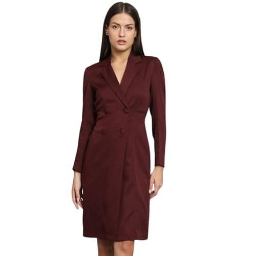 Powersutra Blazer Dress for Women | Double Breasted Dress | Office Wear for Women | Knee Length Dress for Women | Dress with Pockets Maroon