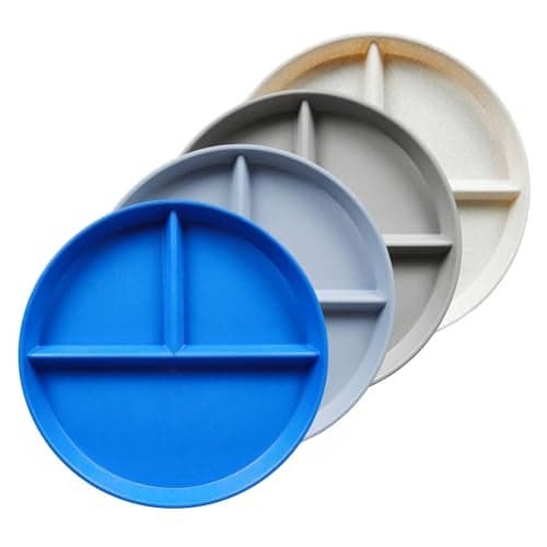 greenandlife 9 Inch 4PCS Unbreakable Portion Control Plates, Divided Plates for Kids Adults, Dishwasher & Microwave Safe Compartment Plate, Lightweight Reusable Wheat Straw Plate, BPA Free
