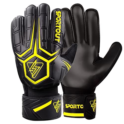 Sportout Goalie Gloves, Goalkeeper Gloves with Finger Protection, Breathable Soccer Goalie Gloves, 4mm Latex, for Kids Youth and Adult(Yellow,8)