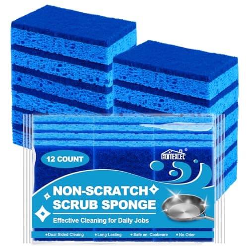 HOMEXCEL Sponges Kitchen 12pcs, Non-Scratch Scrub Dish Sponge Safe on Non-Stick Cookware, Dual Sided Cleaning Sponges for Kitchen, Household, Bathroom and More