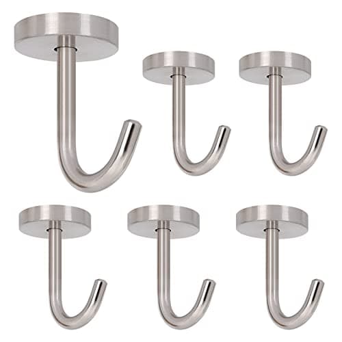 NearMoon Coat Hooks, Wall Mount Hooks for Hanging Hat Hurse Robe, 304 Stainless Steel Heavy Duty Towel Hangers for Bathroom Livingroom Kitchen-Ceiling Hook, 6 Pack (2 Inch, Brushed Nickel)