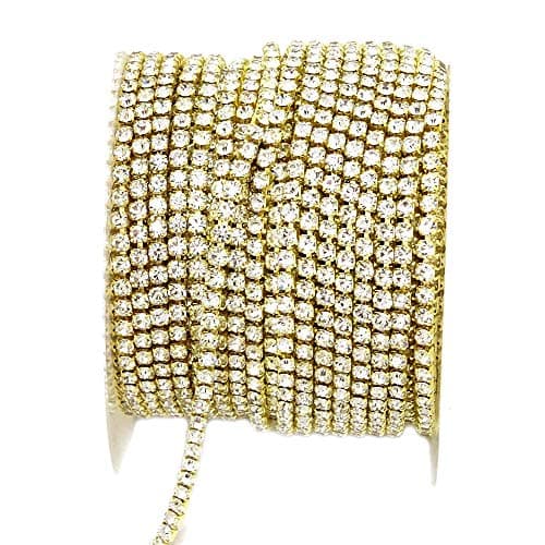 yueton 11 Yards 2MM Crystal Rhinestone Close Chain Trimming Claw Chain Jewelry Crafts DIY (Gold)