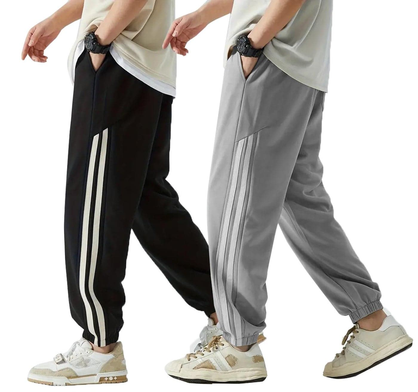 Lymio Track Pant for Men || Regular Fit || Track Pants || Full Elastic Jogger Track Pant || Available in Combo Pack of 2 (TP-32-33-Black-Grey-2XL)