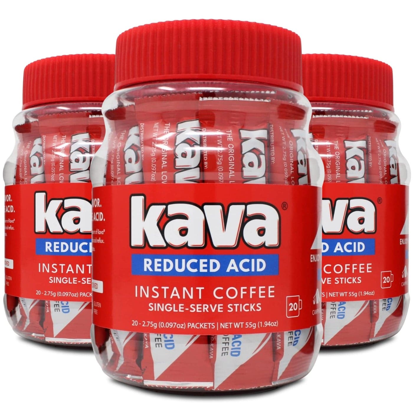 Kava Low Acid Instant Coffee Single Serve Stick Packets 20 Count Pack of 3