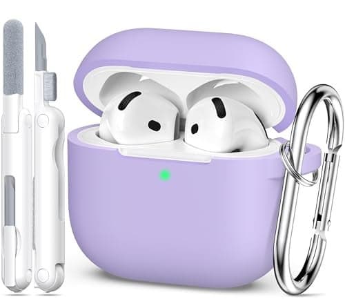 MHYALUDO for AirPods 4th Generation Case Cover 2024, Military Grade Soft Silicone Shock-Absorbing for AirPods 4 Case with Keychain & Cleaning kit, Grape Purple