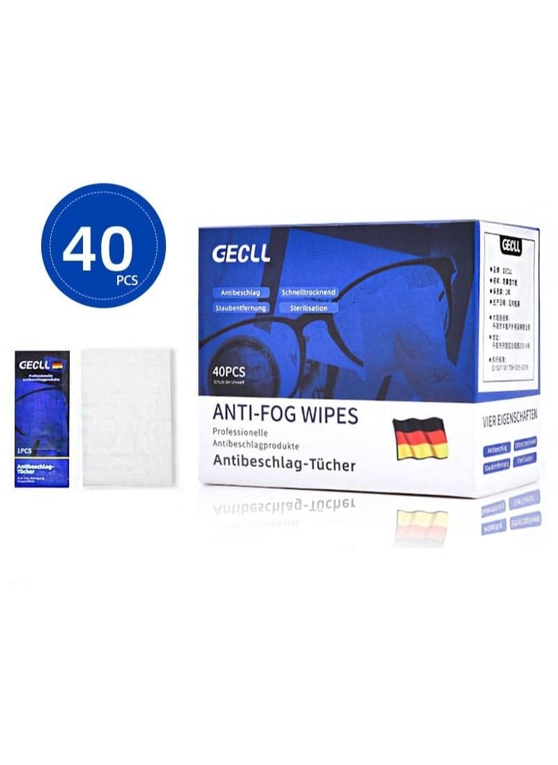 Glasses cleaning and anti-fog wipes, individually packaged, suitable for glasses, mobile phones, camera lenses, screens and other surfaces (40 pieces)