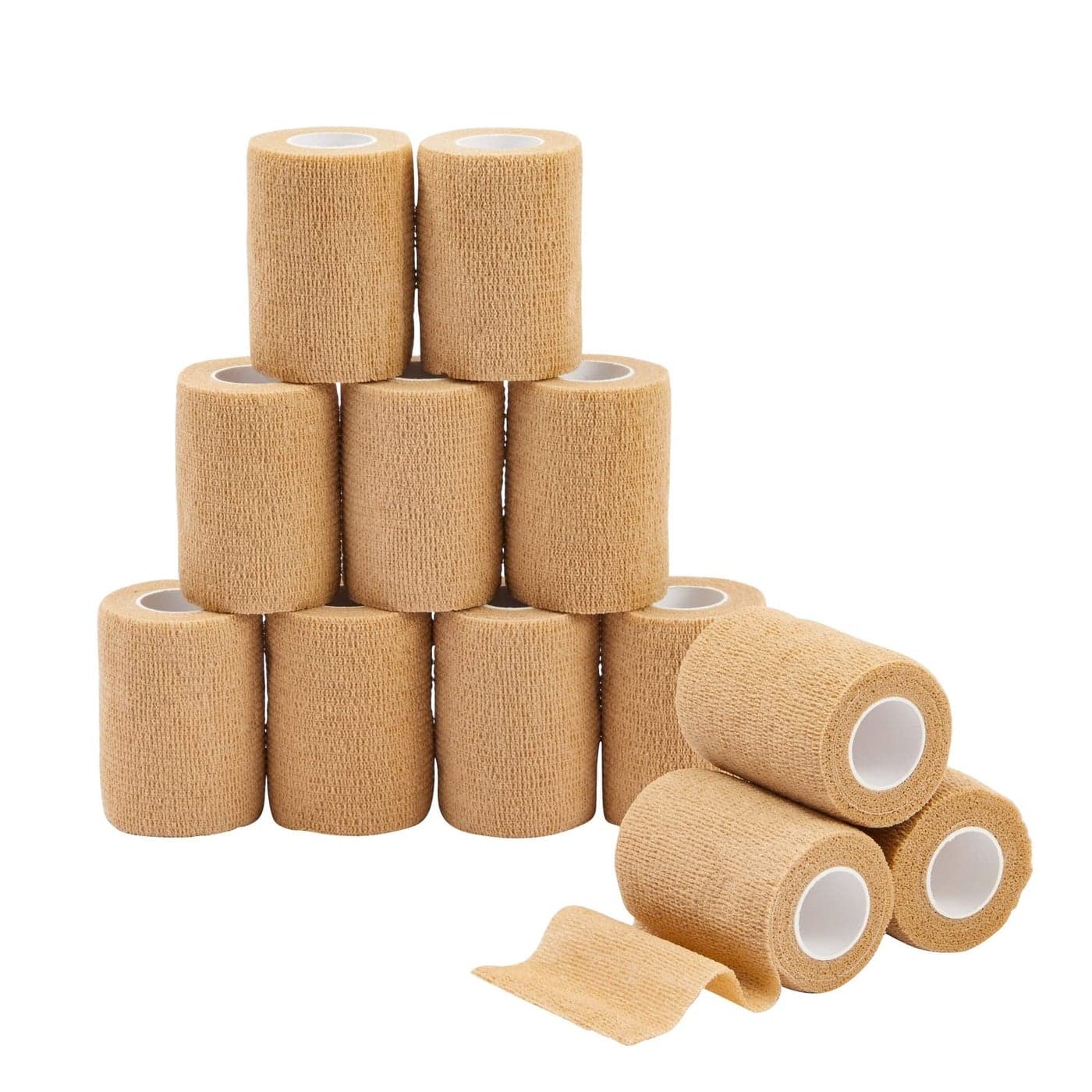 12Rolls Self Adherent Bandage Wrap Vet Tape 3 in x 5 Yds Breathable Elastic Cohesive Wrap Tape for Wrist Swelling Sports Tattoo Tan