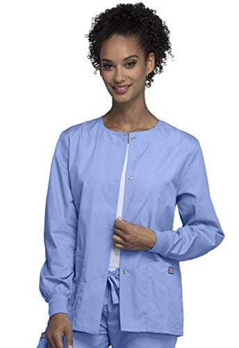 Cherokee Women's Snap Front Warm Up Jacket, Ciel, Large