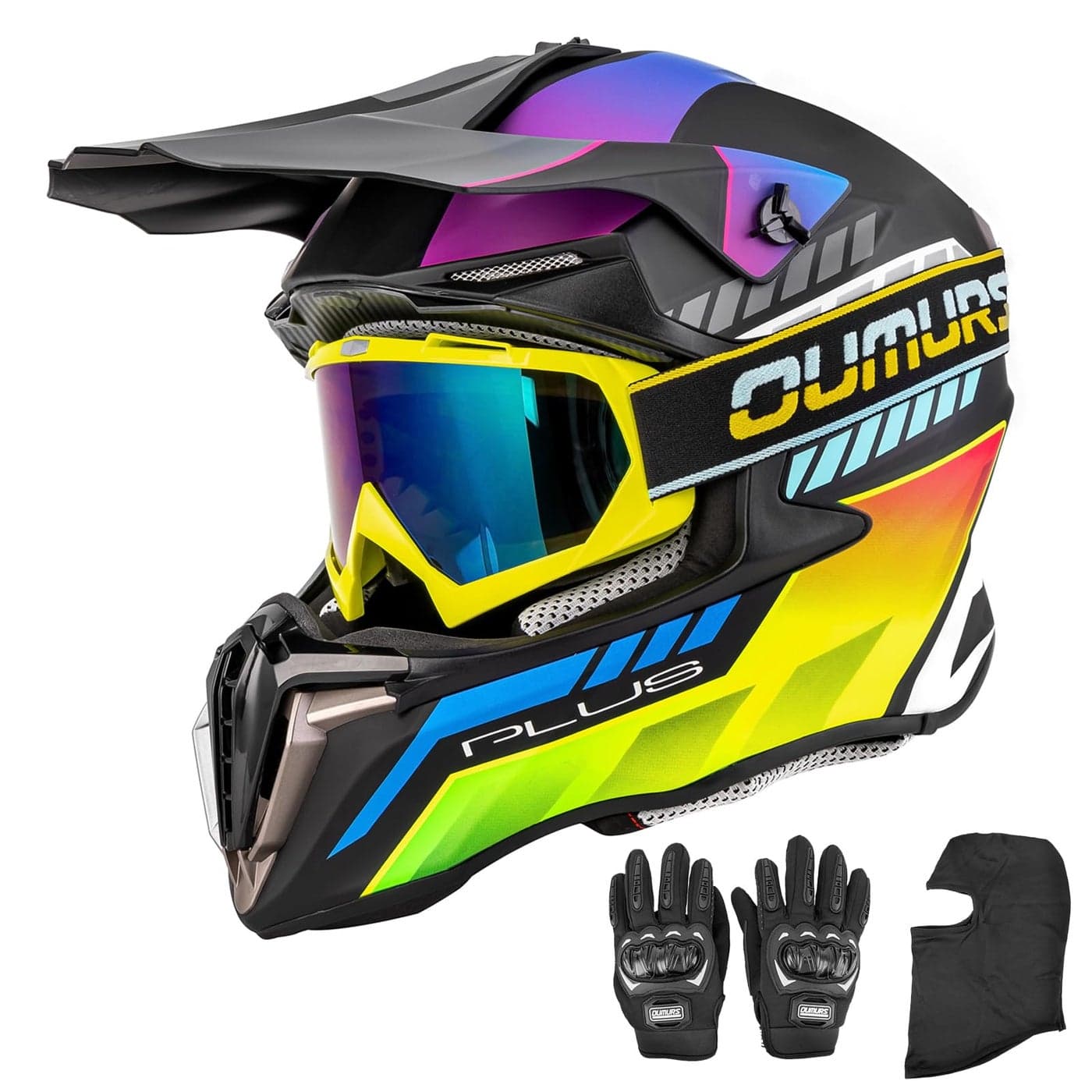OUMURS Adult ATV Dirt Bike Helmet with Gloves Mask Adjustable Sun Visor Motorcycle Adult Helmet OffRoad Motocross Downhill Moped MX for UnisexAdultMutiple Black L