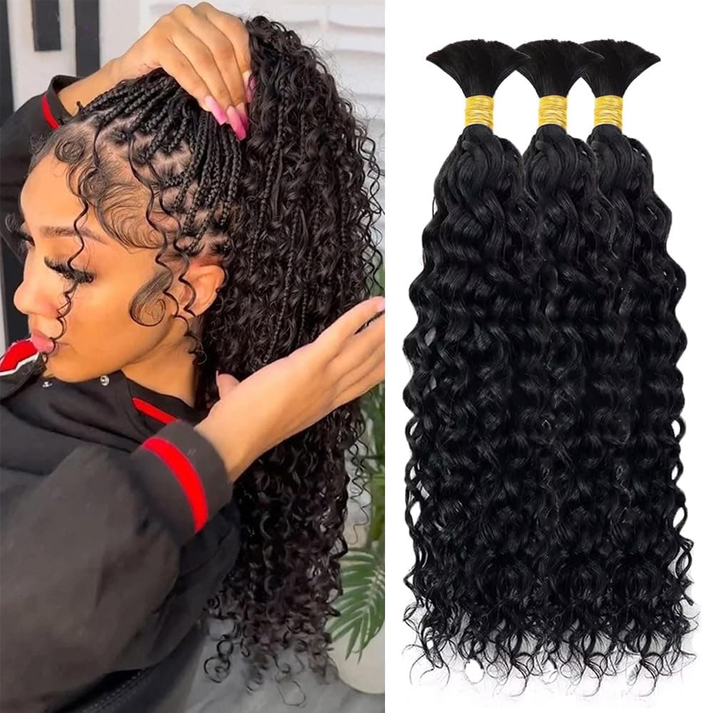 Human Braiding Hair 3 BundlesPack 150g Curly Water Wave Human Bulk Hair for Braiding No Weft 10A Brazilian Virgin Human Braiding Hair for Boho Braids Wet and Wavy Braids Extensions 16 16 16inch