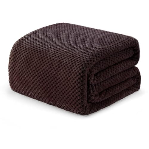 Exclusivo Mezcla Fleece Bed Blanket Twin Size, Super Soft and Warm Blankets for Couch, Sofa and Bed Waffle Textured, Cozy, Fuzzy and Lightweight (Coffee, 90x66 Inches)