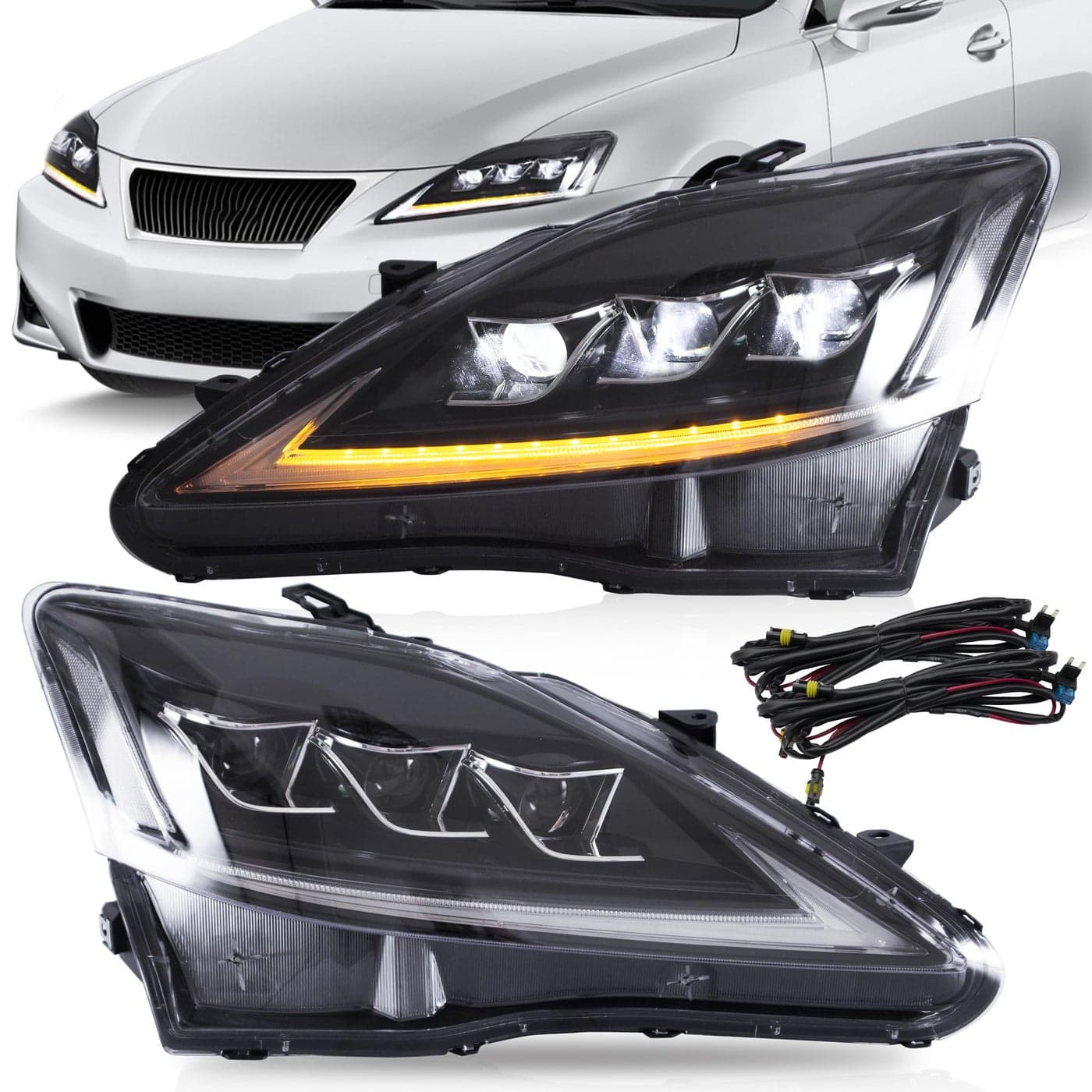 VLAND Headlights Assembly Fit for Lexus IS250 IS250C IS350 IS350C IS220d 20062012 ISF 20082014 WDRL LED Front light with Sequential Turn Signal PlugnPlay Clear Headlamp