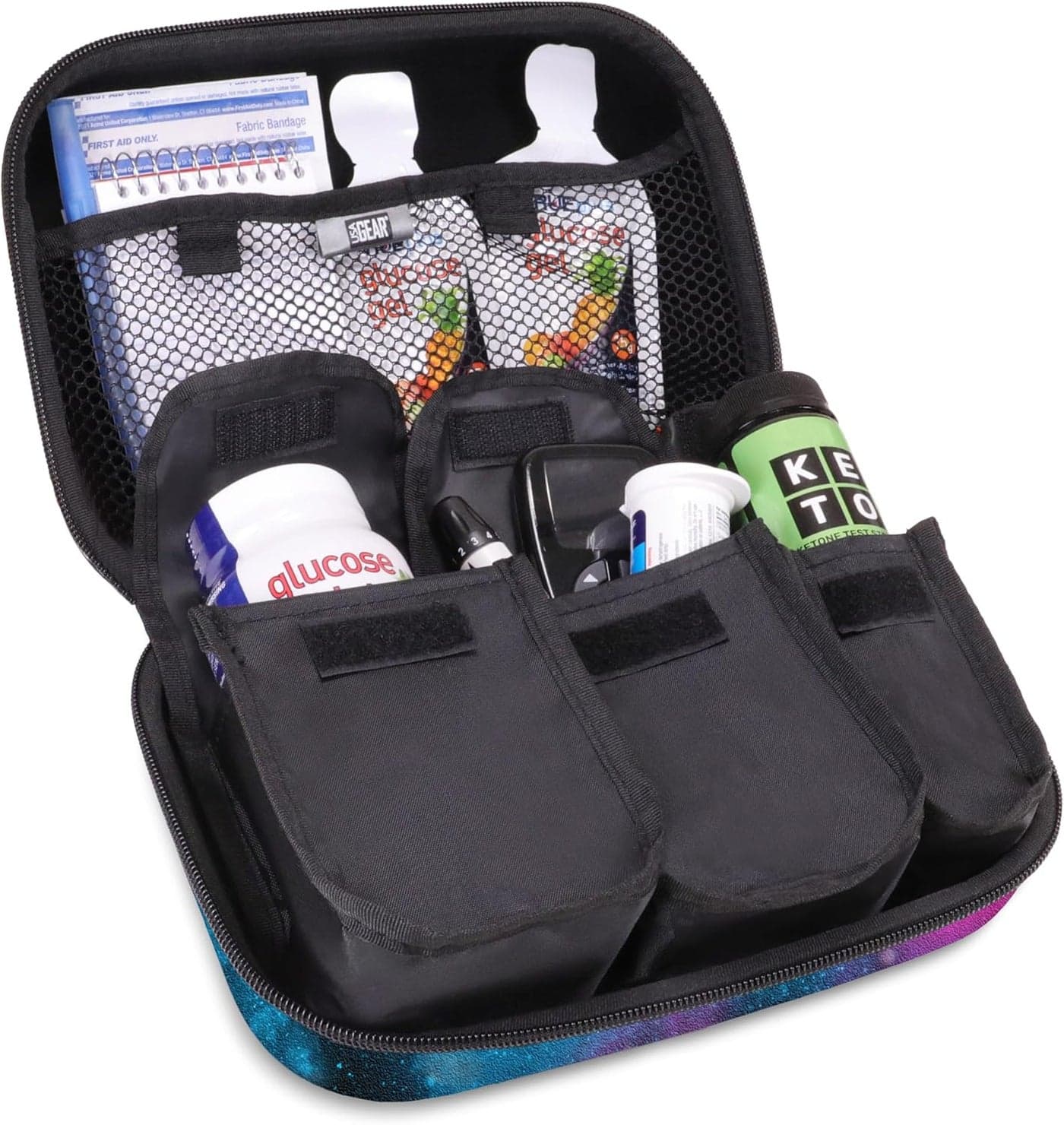 USA GEAR Diabetic Supplies Travel Case with 3 Removable Pouches, Hard Shell Protection - Diabetes Travel Case to Carry Glucose Monitor Kit, Test Strips, Lancets, Insulin Pens, and More - Galaxy